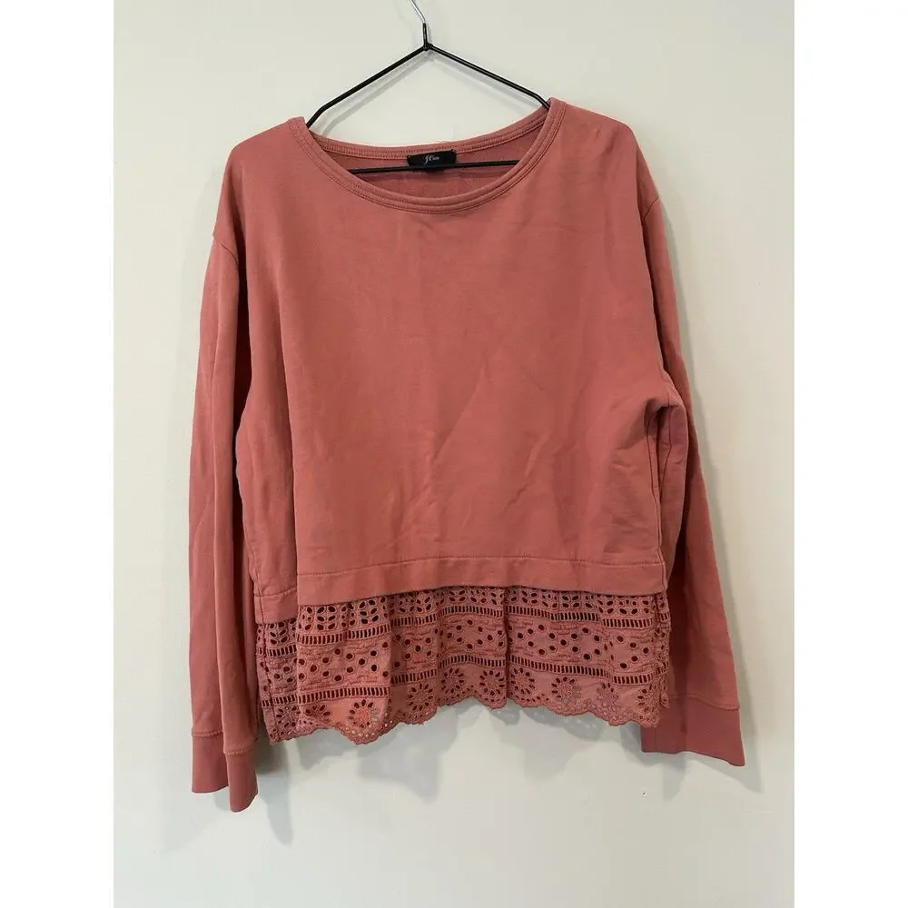 J CREW Eyelet Ruffle Eyelet Hem Sweatshirt Size Large 2633